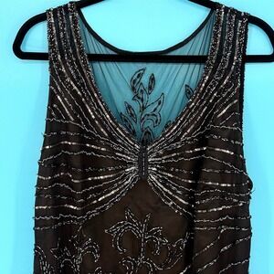 Midnight Velvet Black Beaded Sequin Maxi Art Deco Formal Gown Plus Size 2X